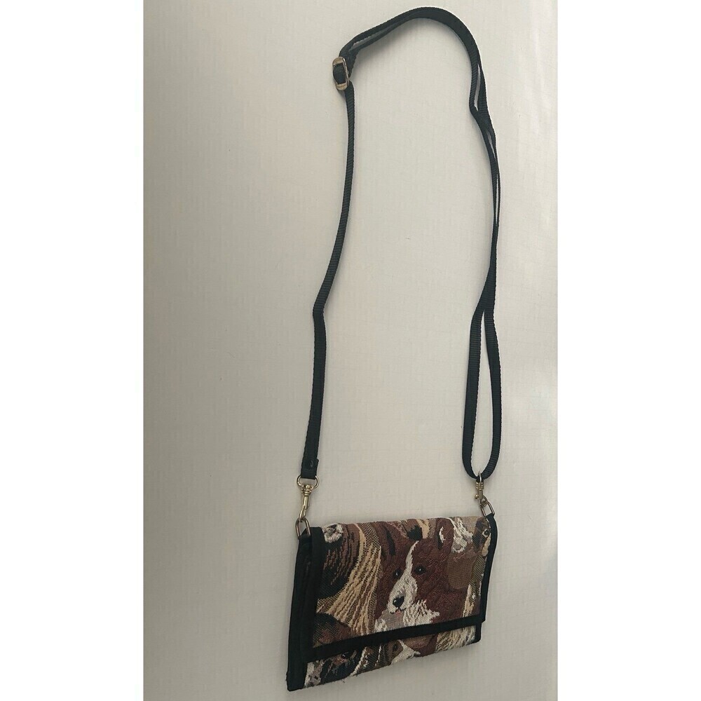 VTG Danny K Beverly Hills Tapestry crossbody Wallet Bag Purse Corgi Dog print